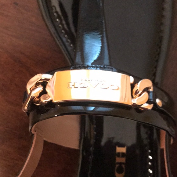Black Patent Leather Coach Sandals - Picture 2 of 2